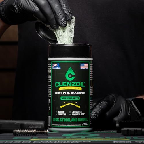 Clenzoil Field & Range Saturated Wipes - CLP Pre-Saturated Gun Cleaning Wipes - for Hunting Firearm Maintenance - Removes Dirt & Oils - Low-Mess Gun Cleaner - 75 Wipes