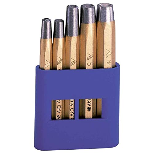 Rennsteig Nietkopfsetzer Satz, 2 – 6 mm, 5-teillig - für Nieten DIN 660, Spezial Stahl, im Kunststoffhalter - 4461000