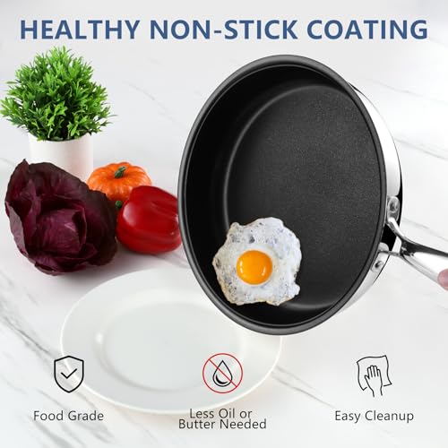 TeamFar Frying Pan, 10 inch Stainless Steel 3-ply Nonstick Fry Egg Omelet Pan Skillet with Long Handle, for Induction Gas Glass Ceramic Stovetops, Healthy & Heavy Duty, Easy Cleanup by TeamFar - Image 5