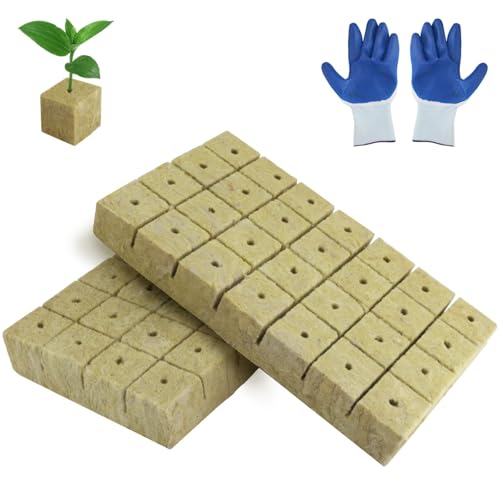 TXXATX 40 x 40 x 40 mm, lana de roca, 56 unidades, con guantes de lana de roca, aislamiento de lana de roca, cubos de cultivo, para esquejes de cultivo hidropónico, esquejes de cultivo, sin fondo