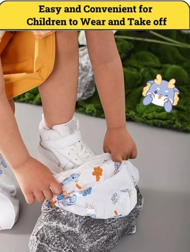 Image of MAKABEE 10 Pcs Waterproof Rain Shoe Covers for Children, Plastic Boot Protectors with Non-Slip Bottom, Dinosaur Pattern Blue