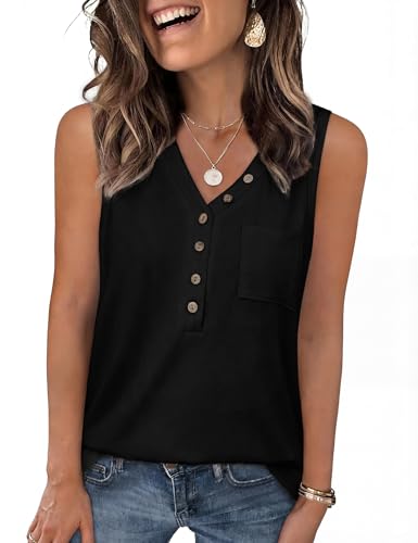 Aottori Camiseta Mujer sin Mangas para Verano Botones Frontales Cuello en V