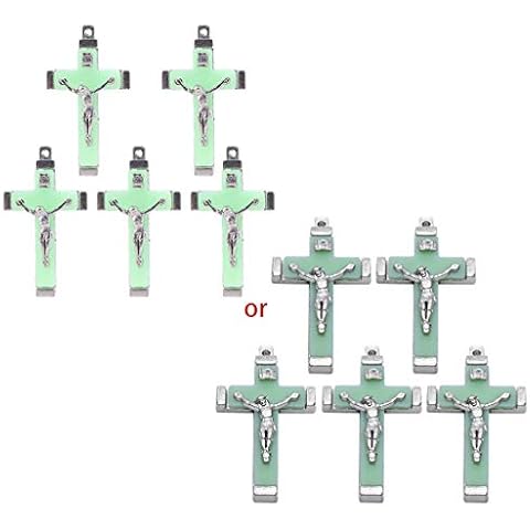 GUMEI 5x Metal Christ Jesus Cross Luminous Glow in the Dark Pendant Crucifix Ornaments Cover