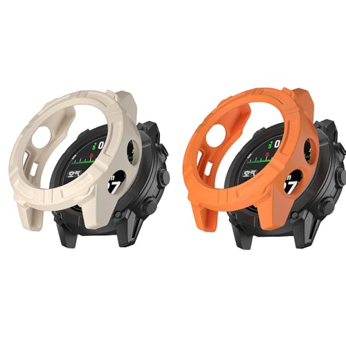 Pack de 2 fundas protectoras para Garmin Descent G2 Fundas, Flexible TPU Protector de Pantalla Case Resistente a los arañazos (Beige/Naranja)