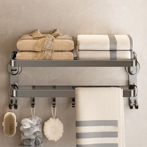Aluminum Alloy Suction Cup Towel Rack, Bathroom Storage Shelf, No-Drill Mounting (Medium) by POWDONUNT - Used condition - US$22.25