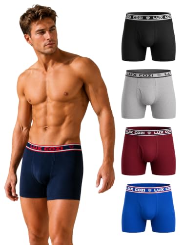 Image of Lux Cozi Men's Long Trunk Underwear Pack of 5 | Premium Super Combed Cotton Boxer Briefs for Men | Breathable,Moisture-Wicking | Soft Waistband | Comfortable Innerwear | Color May Vary