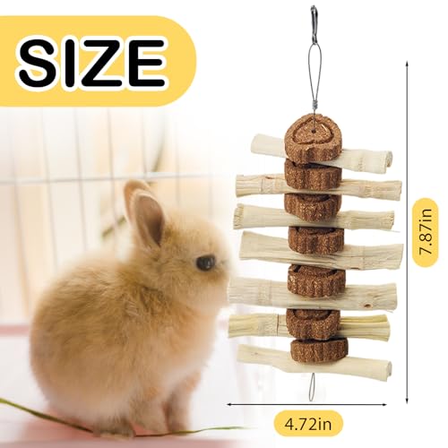 Image of 4 PCS Bunny Chew Toys for Grinding Teeth, Hanging Rabbit Snack Toy Natural Chinchilla Sweet Bamboo Sticks Carrot Cake Small Animal Treats String for Chinchilla, Guinea Pigs, Squirrel, Gerbil