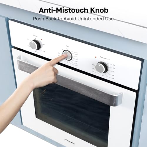 Image of 24 inch Single Wall Oven, ThermoMate 2.8 Cu.ft. Electric Wall Oven with 5 Cooking Functions, White Built-in Ovens with Mechanical Knobs Control, ETL Certified