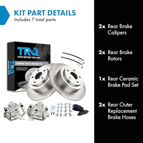 Image of TRQ Rear Brake Pad and Rotor Set Ceramic Rotors Calipers Compatible with 2003-2006 Subaru Baja 2000-2004 Legacy Outback