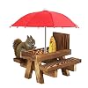 NEYOMID Eekhoorntje voederbank, eekhoorntje, voedertafel van hout met paraplu en mini handgolfvlag, picknicktafel, voederstation voor eekhoorntjes met maïskolfhouder, schattige chipmunk, voederstation