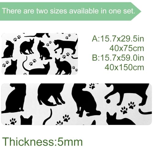Pack de 2 alfombrillas de cocina absorbentes con siluetas de gatos y huellas para el hogar 4