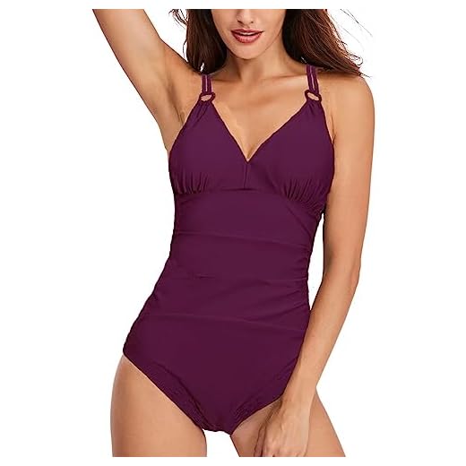 Coswind Trajes de Baño Mujer Una Pieza Elegantes Bañador Reductor Halter Verano Playa Push Up Aprieta Barriga Bikinis Tankinis Morado M