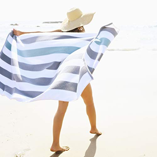 Cabana Beach Towel by Laguna Beach Textile Co, Oversized Stone and Sea Glass Green Summer Sunbathing and Pool Side Lounge Comfort, Plush Cotton Softness with Colorful Stripes, Large 70” x 35” - Thumbnail 2