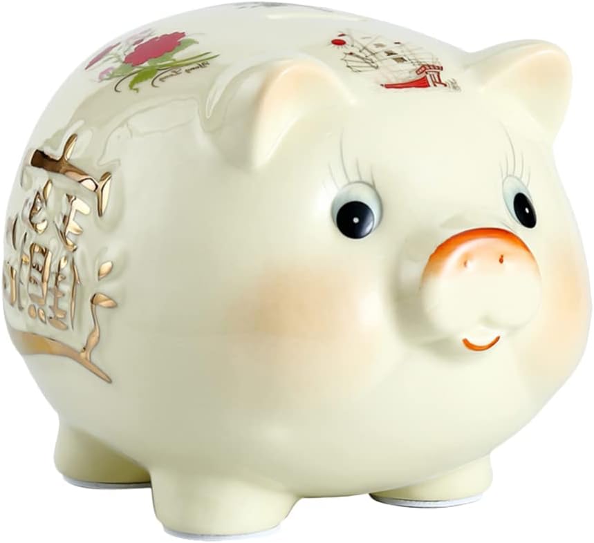 Vorcool 貯金箱 豚の貯金箱 陶器の貯金箱 動物の貯金箱 豚の置物 かわいい 底穴あり 大容量 コイン お札兼用 ６インチ 最大76 Offクーポン