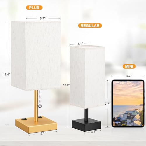 Image of Gold Bedside Lamp for Bedroom - 3 Color Temperatures, USB A+C, 2 AC Outlets