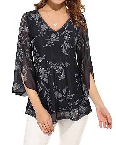 Bebonnie Tunic Tops To Wear With Leggings,Black Chiffon Blouses For Women Plus Size Dressy Tops For Evening Wear Business Casual Tops For Women Loose Fit Dressy Tops For Evening Wear Multi Black Xxl #TOP1