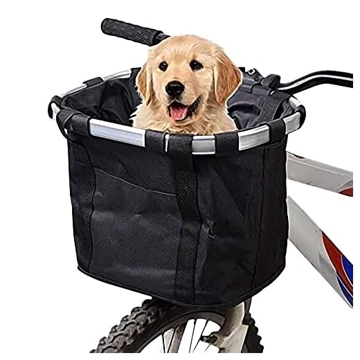 URBEST Bike Basket,Small Pets Cat Dog Folding Carrier,Removable Bicycle Handlebar Front Basket, Quick Release and Easy to Install,Detachable Cycling Bag (Black)