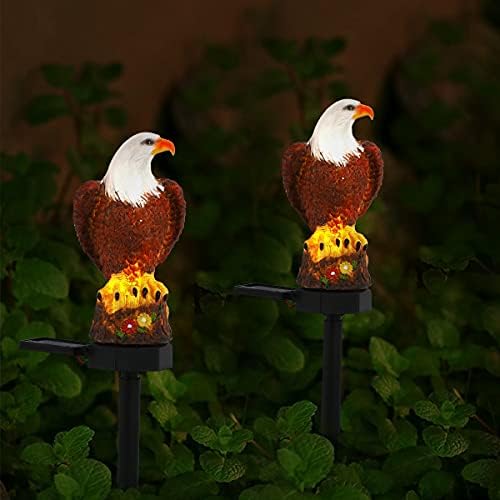 PERFECTOP 2 Pack Solar Eagle Garden Lights, Outdoor Solar Bald Eagle Figurines Decorative Stake Light, Garden Eagle Animal Bird Decor Yard Lawn Pathway Decoration Thanksgiving Christmas Ornament Gift