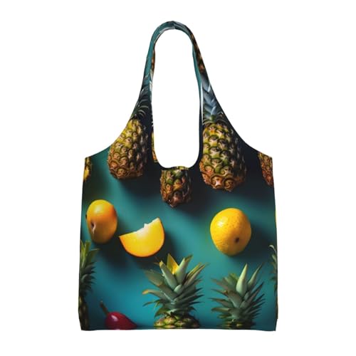 Sac fourre-tout en toile imprimé ananas 36x32cm cabas noir pour femme