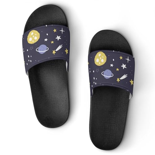 Claquettes femme planète de l'espace antidérapantes pour la maison