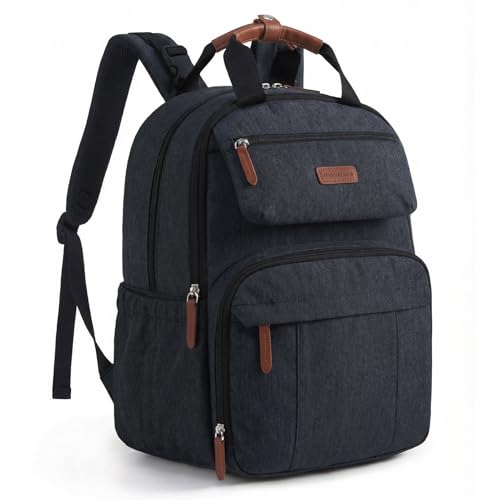 mommore Wickelrucksack Große, Wickeltasche mit Wickelunterlage Diaper Bag Strapazierfähige Babytasche mit Kinderwagengurten, Wasserabweisender Reise Wickelrucksack für Mama und Papa, Schwarz
