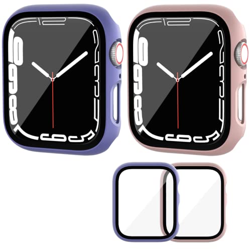 Funda Protectora Compatible con Apple Watch 7 45mm, Haojavo 2 Piezas Protector 2 en 1 Duro PC Carcasa Y HD Cristal Templado Cover