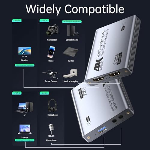 Image of MICROWARE 4K HDMI Video Capture Card with Loop-Out, USB 3.0, 1080P 60FPS /2K 30FPS, Audio & Video Streaming Capture Device for PS5, Switch, Camera, PC, Compatible with OBS