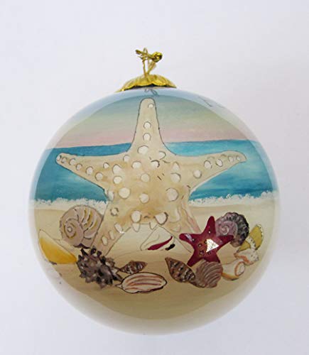 Hand Painted Glass Christmas Ornament - Starfish w/Seashells Florida