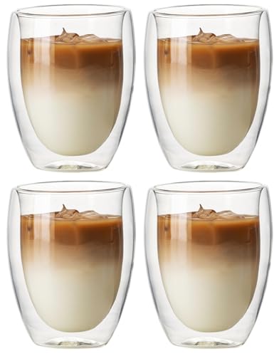 Doppelwandige Kaffeegläser, Latte Macchiato Gläser 350ml, Doppelwandige Gläser, Kaffeetassen Glas, Cappuccino Tassen für Kaffee, Eis, Milch, Saft, Tee, 4er Set