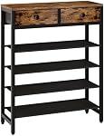 IBUYKE 5 Tier Shoe Rack, Metal Shoe Storage Organizer with 2 Drawers, Shoe Storage Rack for 12-16 Pairs of Shoes, Modern Shoe Stand with Fabric Shelf for Entryway Closet Bedroom, Rustic Brown TXJ040H