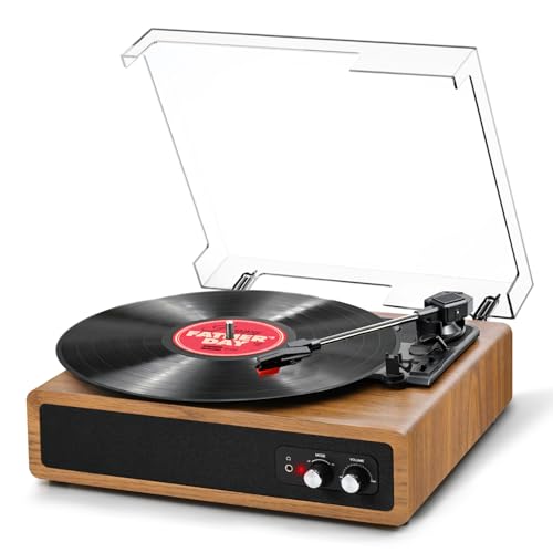FYDEE Record Player, Dual-Way Bluetooth Vinyl Player Driven by Belt 3 Speed, Vinyl Record Player with Built-In 2 Stereo Speakers, Portable Retro Turntable Supports RCA Output, AUX Input - Orange
