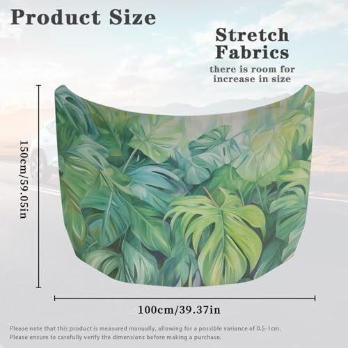 Image of Green Palm Leaves Car Hood Cover for Automobiles, Car Bonnet Banner, Universal Fit, Elastic Polyester, Stretchable, Waterproof Automotive Hood Covers,Car Accessories