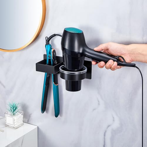 YAYINLI Hair Straightener Holder Wall, Blow Dryer Holder Wall Mounted Hairdryer Holder for Bathroom, Hair Tools Organizer & Storage Curling Iron Holder, Salon Hair Dryer Holder (Black) - Image 3