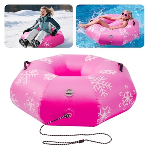 TUKEBETA Inflatable Snow Tubes for Adults, 41.5" Heavy Duty Octagonal PVC Snow Tube for Sledding with Handles Tow Strap Repair Kit, Outdoor Winter Snow Sleds for Boys Girls Family Activities, Pink by TUKEBETA - Used condition - US$15.53