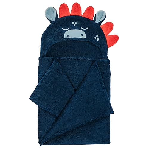 Image of Natemia Premium Hooded Baby Towels - Ultra Soft Baby Bath Towel with Animal Design, Toddler Bath Towel, Newborn Towels for Boys and Girls, Made in Turkey - Blue Dinosaur
