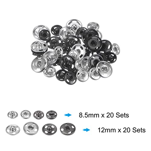 Harfington Sew-On Snap Buttons, 20 Sets 8.5Mm 1/3 Inch & 20 Sets 12Mm 1/2 Inch Metal Snap Fasteners Press Studs Buttons For Sewing Clothing Diy, Silvery Black #TOP2