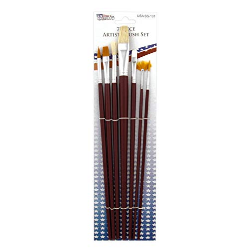 U.s. Art Supply 12-Piece Long Handle Nylon Hair & Bristle Artist Paint Brush Variety Set Red Handle #TOP1
