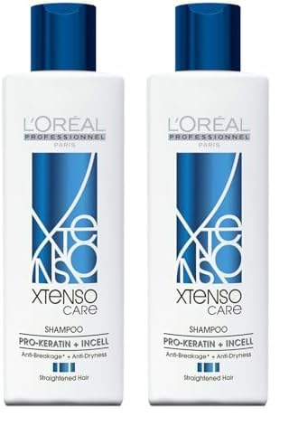 L'Oréal Professionnel Paris Xtenso Care Shampoo for Frizz-Free, Smooth & Manageable Hair 250ml | Enriched with Pro Keratin & Incell | For Men & Women | Unruly, Unmanageable Hair (Pack of 2)
