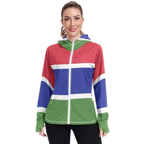 The Gambia Flag Womens UPF 50+ Sun Protection Hoodie Jacket Lightweight Long Sleeve Sun Shirt with Pocket Multicoloured