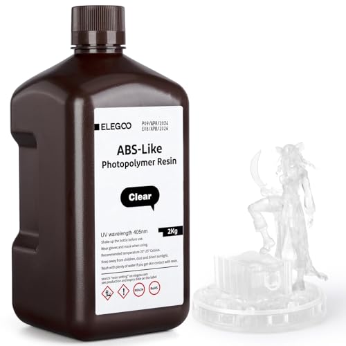 ELEGOO ABS-Like 3D Printer Resin LCD UV-Curing Resin 405nm Standard Photopolymer Resin for Mars Saturn Jupiter MSLA DLP LCD 3D Printing Clear 2000g