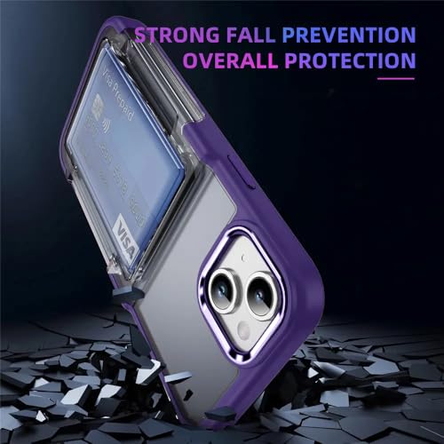 Image of KARWAN Shockproof Translucent Cardholder Back Case Cover Compatible with iPhone 13 Hybrid with Strong Minimalist Design (Purple)