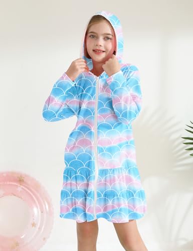 Image of Girls Swim Cover Up Kids Long Sleeve Swimsuit Coverup Terry Beach Pool Clothes with Sunglasses