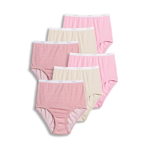 Jockey Women's Underwear 100% Cotton Classic Brief - 6 Pack, Sienna Sunset/Simple Pink Stripe/Ivory, 5