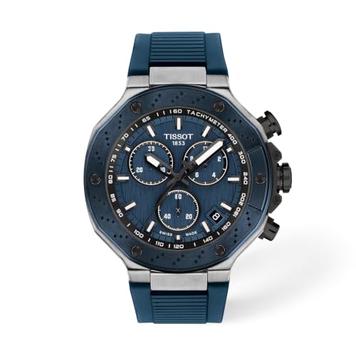 Tissot T-Race 45mm Swiss Quartz Chronograph Watch for Men Stainless Steel Case Blue Dial T1414172704100