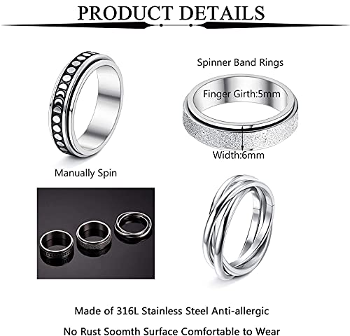 JeweBella 3 Pezzi Anello Acciaio Inossidabile per