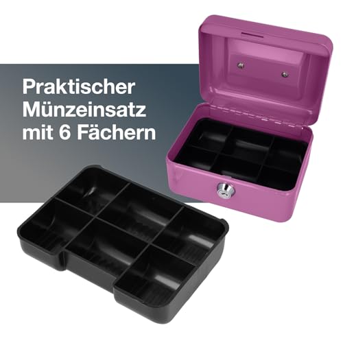 Westcott Geldkassette abschließbar (kompakt, 15 cm) Lilac | Abschließbare Box aus Stahlblech mit 2 Schlüsseln | Herausnehmbare Einlage für Münzen mit 6 Fächern | E-51000 LILAC