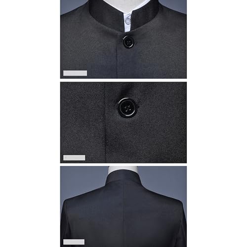 Men's Stand Collar Mandarin Suit Set Slim Fit 2 Piece Comfort Dress Suits Embroidered Front Button Blazer Pants Sets2