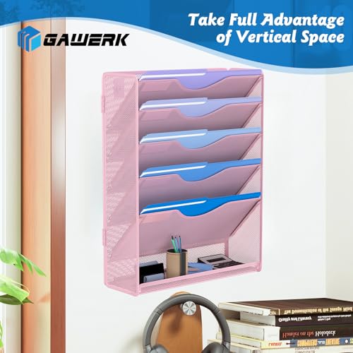 Gawerk Organizador de arquivos suspenso de 6 camadas, suporte de arquivo de parede de malha, suporte