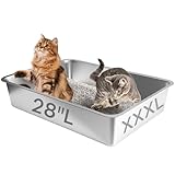 Homegroove Extra Large Stainless Steel Litter Box, 28"x20"x6" XXXL Metal Cat Litter Box for Big Cats with High Sides, Cat Litter Pan for Multiple Animal, Anti-Urine Leakage, Easy Clean (28x20x6 inch)