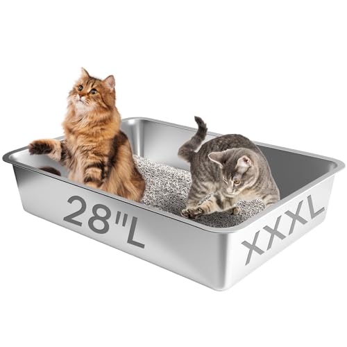Homegroove Extra Large Stainless Steel Litter Box, 28"x20"x6" XXXL Metal Cat Litter Box for Big Cats with High Sides, Cat Litter Pan for Multiple Animal, Anti-Urine Leakage, Easy Clean (28x20x6 inch)
